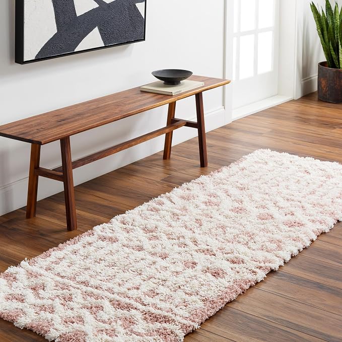 Livabliss Hapsburg Moroccan Shag Runner Area Rug, Dusty Pink by Livabliss