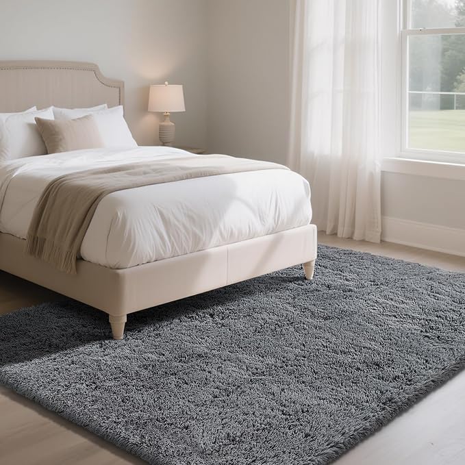 Fluffy Rug Shaggy Area Rug, Dark Grey 6x9 Area Rugs - Image 3
