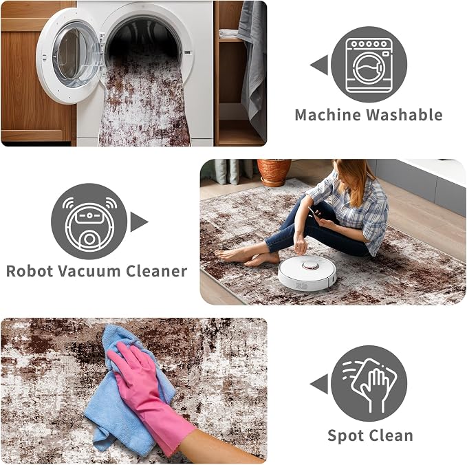 2x8 Washable Runner Rugs for Hallway: Easy-to-Clean Abstract Runners for - Image 4