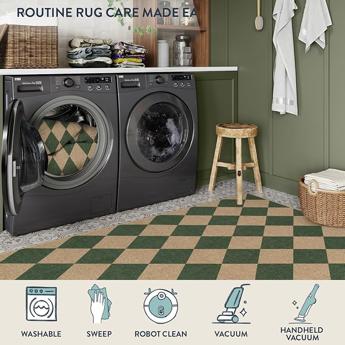 Lahome Checkered Kitchen Runner, 2x8 Easy Jute Runner Rug - Image 4