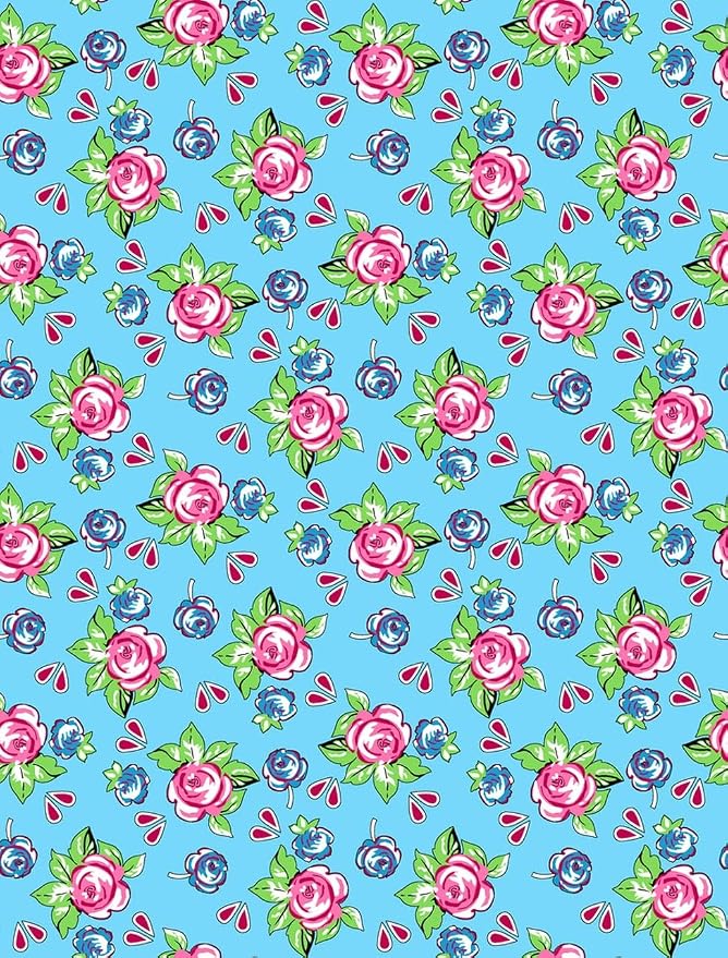 Vintage Floral Area Rug Pink Roses Blue Blooms on Sky Blue Background Romantic - Image 2