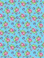 Vintage Floral Area Rug Pink Roses Blue Blooms on Sky Blue Background Romantic - Image 2