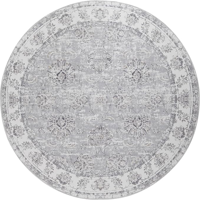 jinchan Fiora Round Rug 4ft Area Rugs Vintage Floral Distressed Design - Image 8