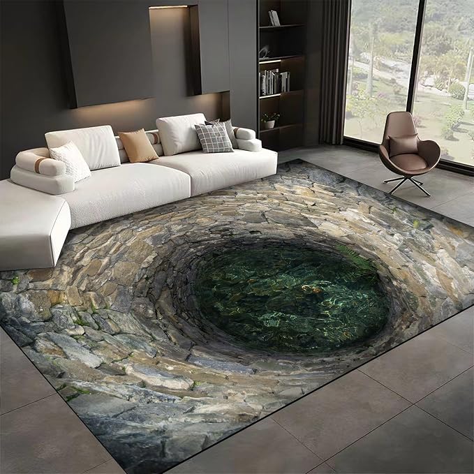 3D Hole Area Rug for Bedroom, Visual Illusion Stone Cave Trap Design Home by Unknown