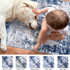Modern Abstract Entryway Rug Indoor 2x3 Washable Non-Slip, Soft Grey Navy Blue - Image 3