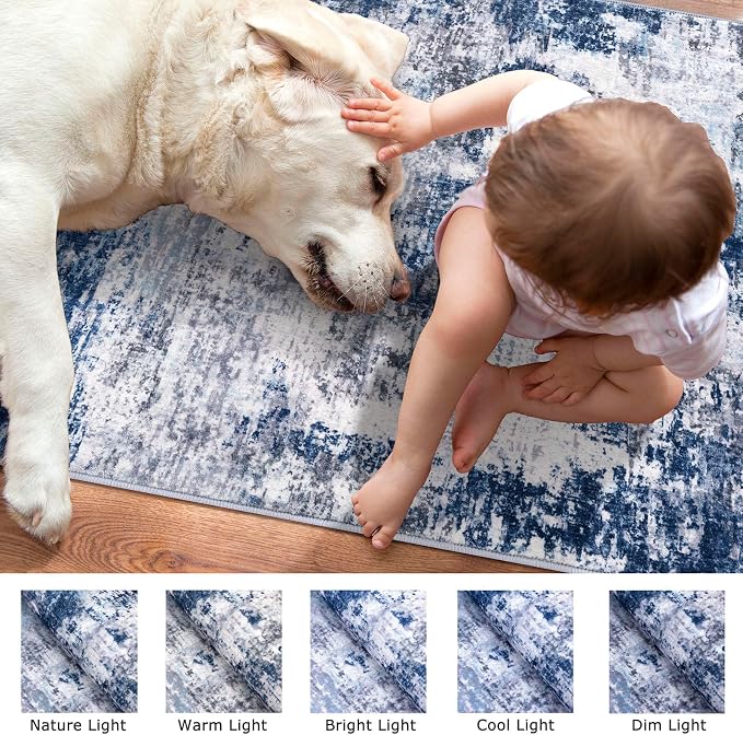 Modern Abstract Runner Rug for Bedroom 2x7, Non-Slip Soft Thin Faux Wool Mat - Image 7