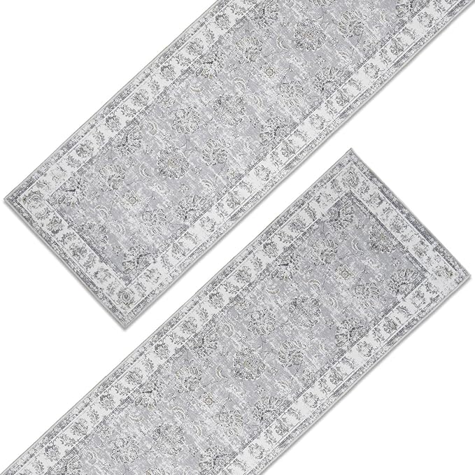 jinchan Fiora Runner Rug 3x8-2pcs Kitchen Washable Vintage Rug Hallway Rug - Image 3