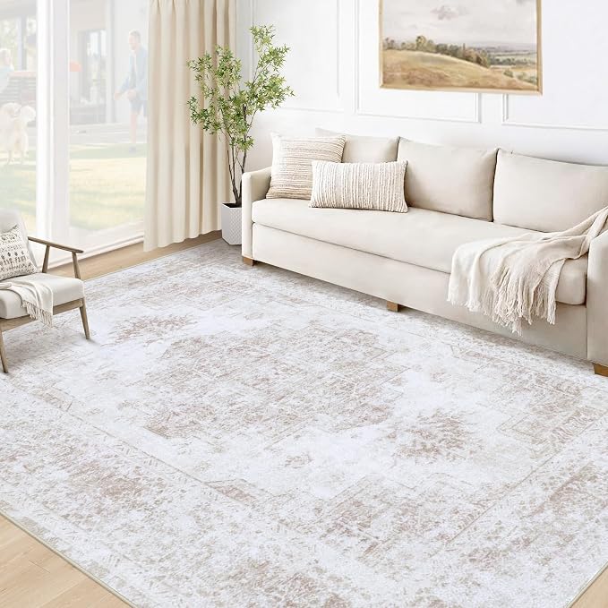 Area Rug 5x7 Living Room Rug, Machine Washable Vintage Distressed Medallion Rug by XLUEZ