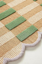 Hand-Tufted Wool Rug with Scalloped Edges, Light Blue Plaid Pattern, Cozy Soft - Image 3