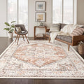 LIVEBOX 8x10 Area Rug for Living Room, Washable Orange Boho Rug, Soft Non-Slip by LIVEBOX