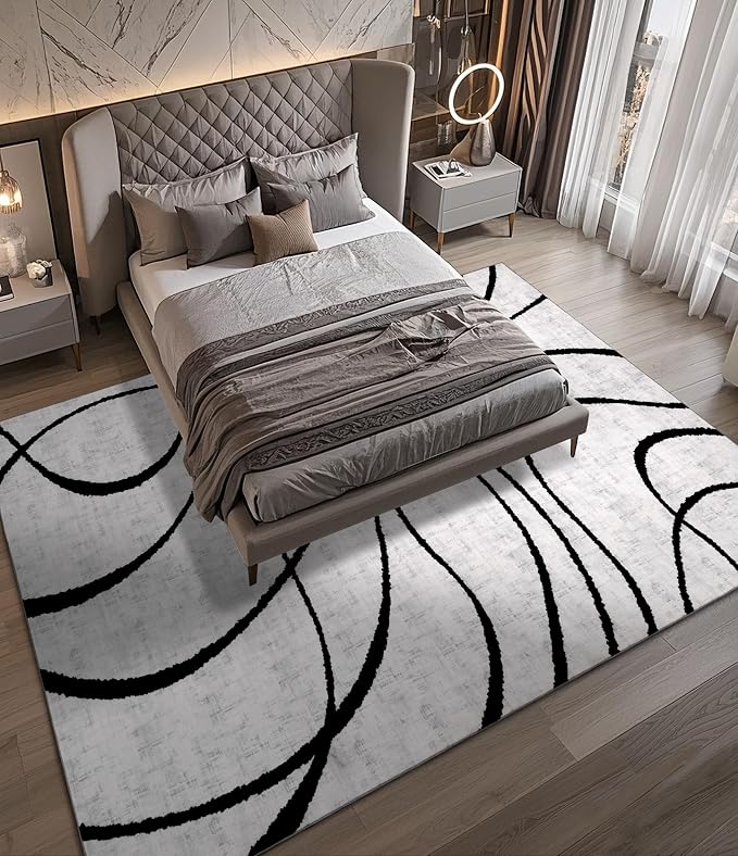 YIHOUSE Modern Rugs for Living Room, 8x10 Washable Black and White Area Rug - Image 3