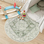 LIVEBOX Sage Green Round Rug 4ft, Vintage Tribal Circle Rugs - Image 2
