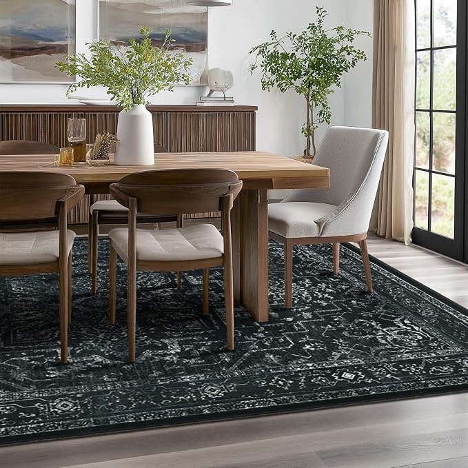 Distressed Black Rugs for Living Room 6x9, Low Pile Thin Area Rugs for Bedroom - Image 3