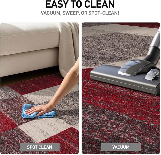 Rugshop Red Modern Geometric Boxes Non-Slip Area Rug Non-Shedding - Image 6