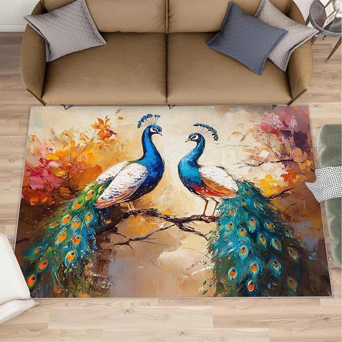 Peacock Rug 8x10-8x10 Rug, Classic Peafowl Floral Area Rugs - Image 2