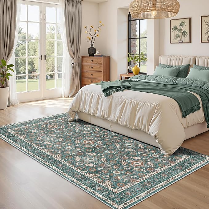 WITSHOCK Living Room Area Rugs 5x8: Soft Non-Slip Backing Washable Rugs Vintage - Image 5