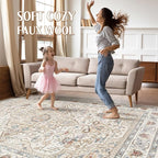9x12 Area Rug Living Room: Washable Boho Large Neutral Vintage Soft Rugs Stain - Image 3
