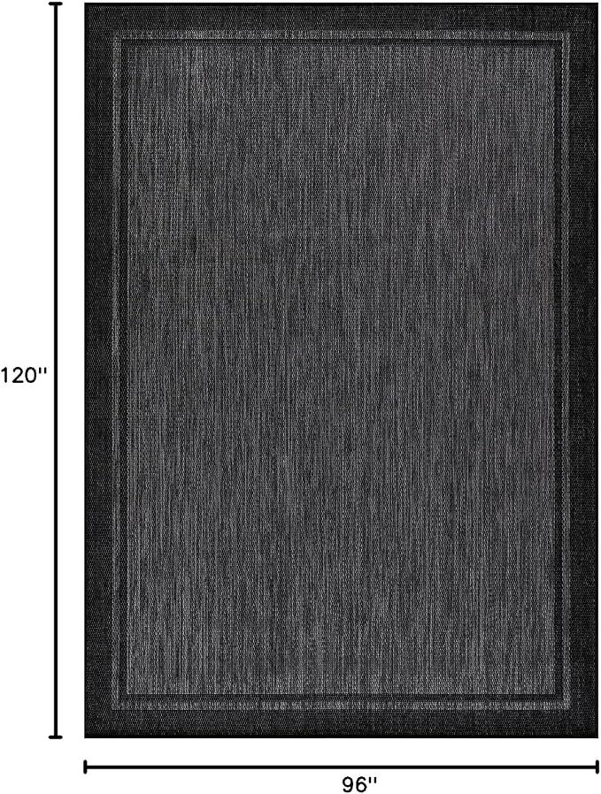 CAMILSON Indoor Outdoor Rug, 8x10 Bordered Dark Gray Black Modern Area Rugs - Image 2