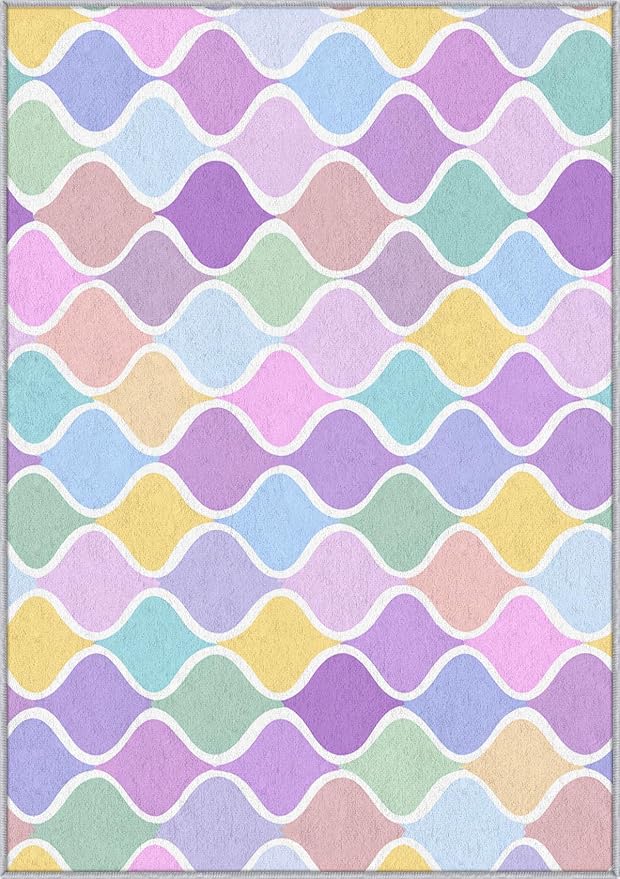 Washable 5x8 Abstract Wave Rug Living Room, Modern Geometric Colorful Design - Image 3