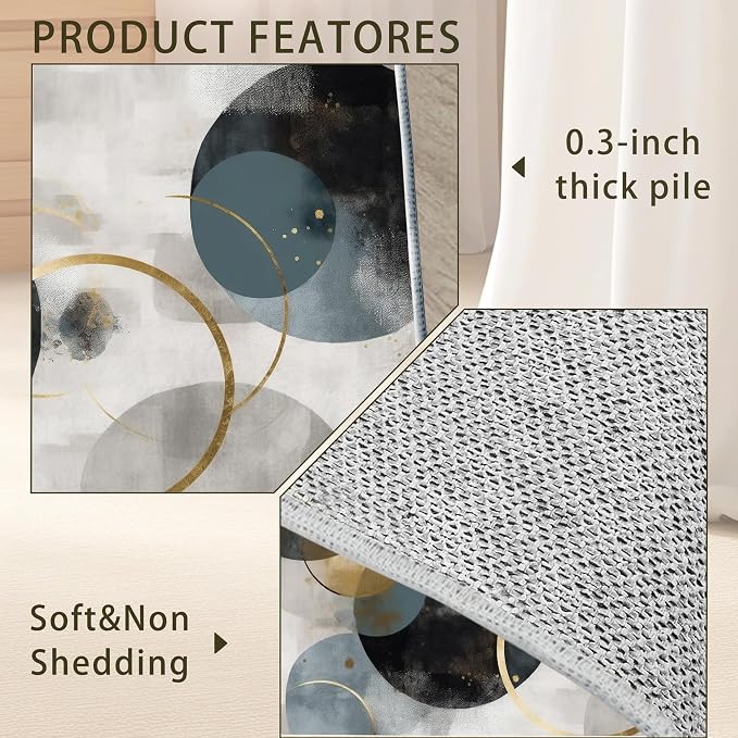 Blue Gray Modern Rug for Living Room 5x7, Low Pile Non-Slip Backing, Machine - Image 5