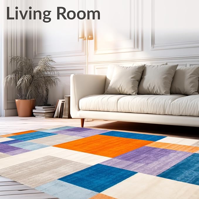 Flatwoven High Traffic Area Rug 5x7, Modern Abstract Color Block Area - Image 2