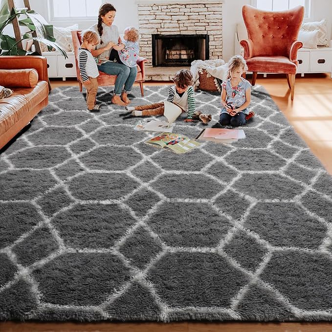 ONASAR 8x10 Area Rugs for Living Room, Fluffy Grey and White Bedroom Rug - Image 7