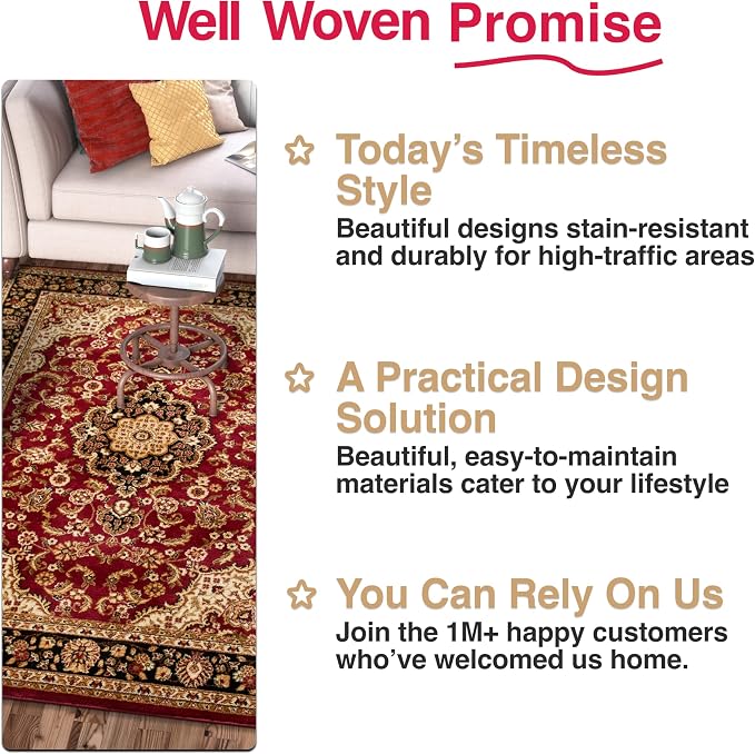 Well Woven Barclay Collection Medallion Kashan Red 8x10 Area Rug - Image 8