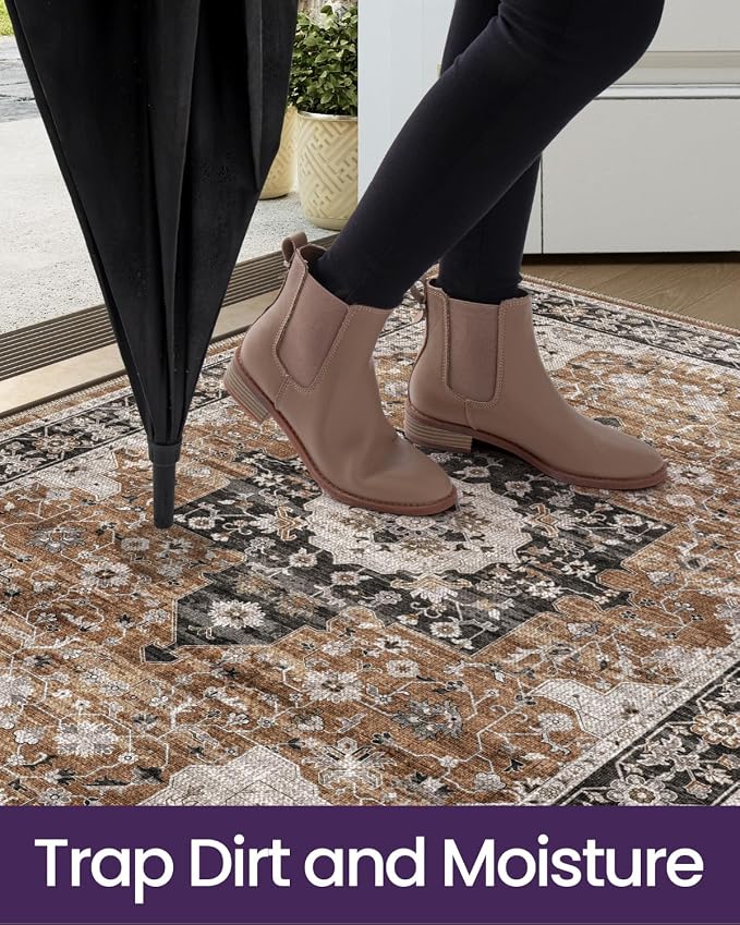DEXI Area Rugs for Entryway 1'5"x2'6", Washable Low Pile Vintage Traditional - Image 3
