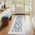 jinchan Fiora Runner Rug 2x5 Machine Washable Hallway Rug Dark Blue Vintage by JINCHAN
