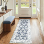 jinchan Runner Rug 2x7 Machine Washable Hallway Rug Dark Blue Vintage Floral by JINCHAN