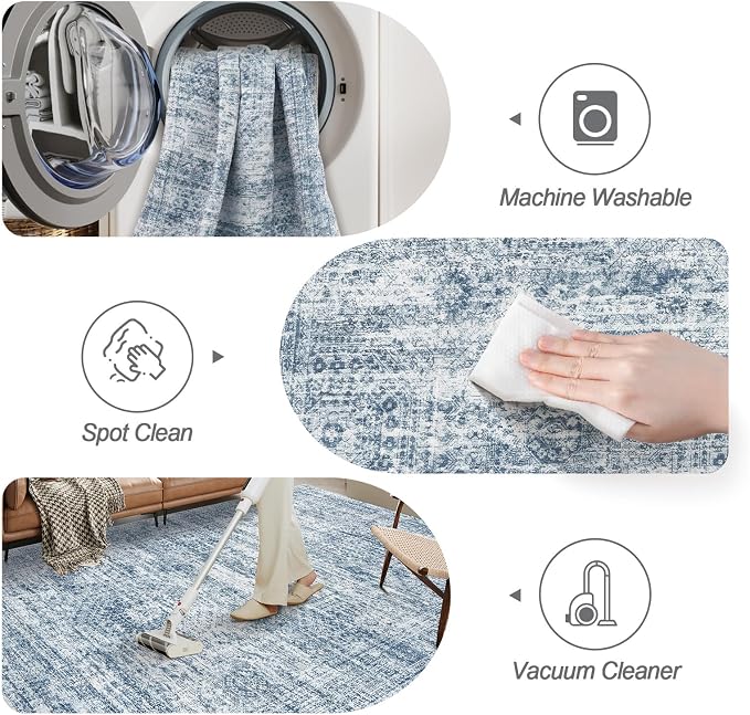 9x12 Area Rugs for Living Room, Non Slip Machine Washable Vintage Rugs - Image 4
