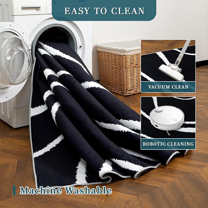 YIHOUSE Abstract Washable Rug 8x10, Ultra Thin Non Slip Black Rugs - Image 5