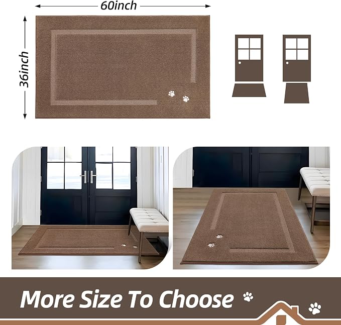 BEQHAUSE Dog Door Mat for Muddy Paws 36"x60" Dirt Trapper Absorbent Doormat Non - Image 2