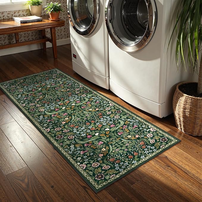 Lahome Floral Hallway Runner, 2x6 Green Washable Runner Rug - Image 6