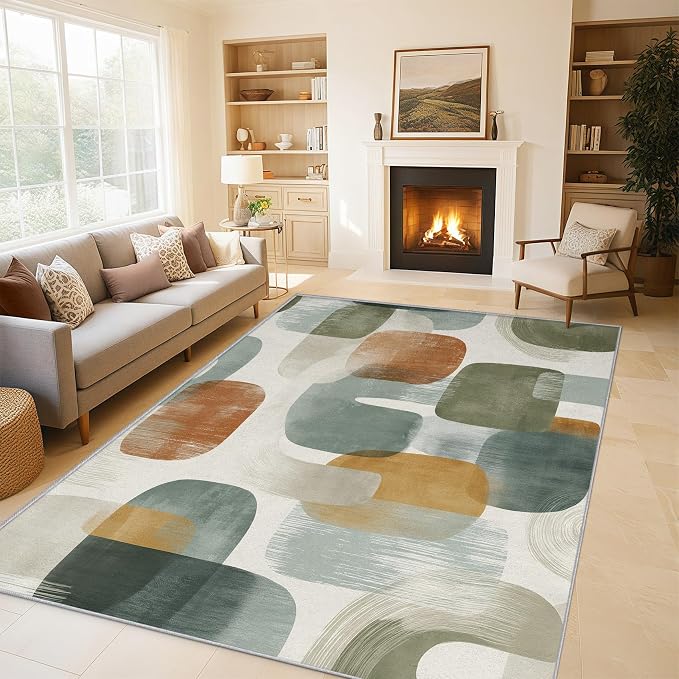 Mid Century Modern Rugs for Home Decor, 8x10 ft, Abstract Geometry Area Rugs by Unknown