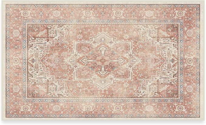 RUGGABLE Washable Area Rug – Kamran Rose Pink 3x5, Stain-Resistant, Non-Slip – by RUGGABLE