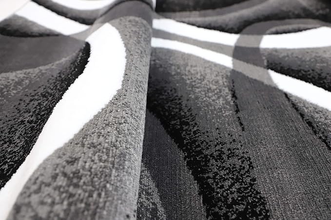 GLORY RUGS Modern Area Rug 5x7 Gray White Swirls Carpet Bedroom Living Room - Image 5