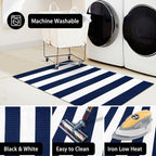 KOZYFLY Striped Outdoor Rug 27.5x43 Inches Front Door Rug Navy and White Woven - Image 6