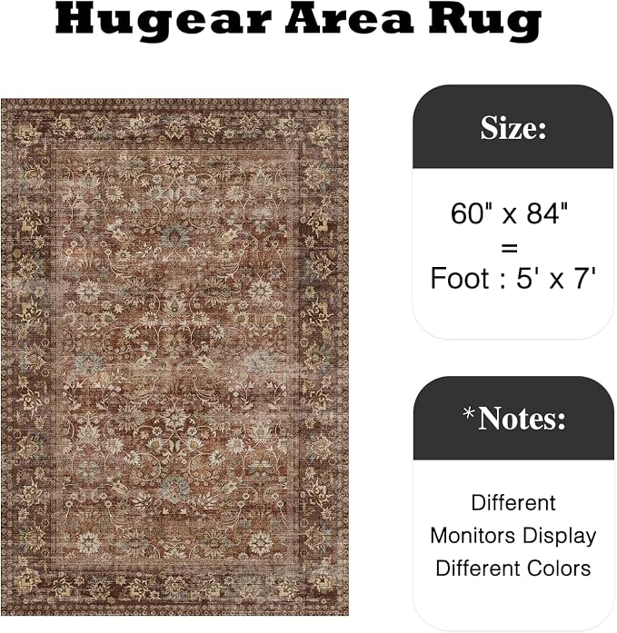 HUGEAR 5x7 Machine Washable Rugs Brick Red Hallway Area Rug Indoor Accent Rug - Image 2