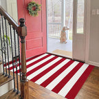 KOZYFLY Red White Striped Outdoor Rug 3x5 Ft Woven Christmas Area Rug Washable - Image 7