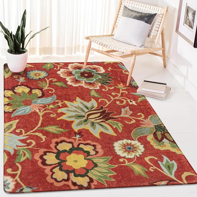 Lahome Floral Red 3x5 Area Rug, Washable Kitchen Fall Rugs Non-Slip ‎Stain by Lahome