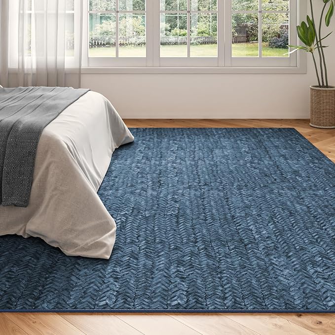 Eleisa Modern Vintage 10x14 Herringbone Chevron Area Rug, Non-Slip Stain - Image 3
