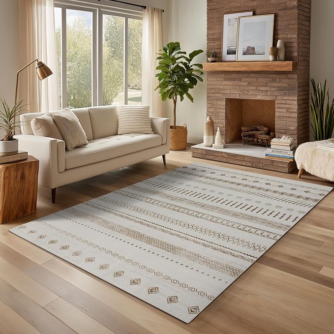 9x12 Area Rug Living Room Rugs, Boho Stain Resistant Washable Rug, Vintage - Image 2