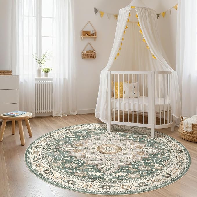 Round Rug Living Room Rugs: 8x8 Washable Boho Neutral Large Circle Soft Indoor - Image 6
