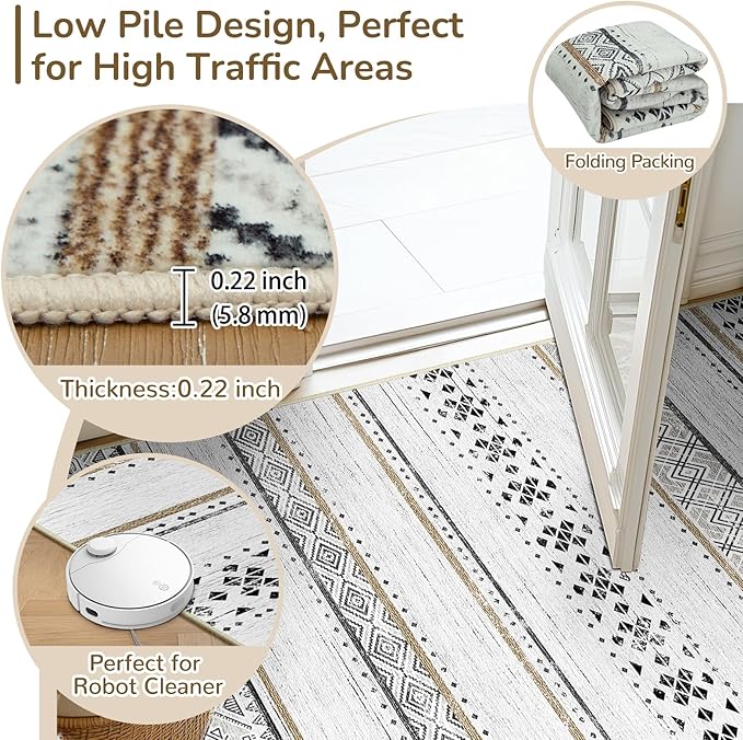 BESTSWEETIE 9x12 Area Rugs for Living Room Washable Moroccan Farmhouse Neutral - Image 3