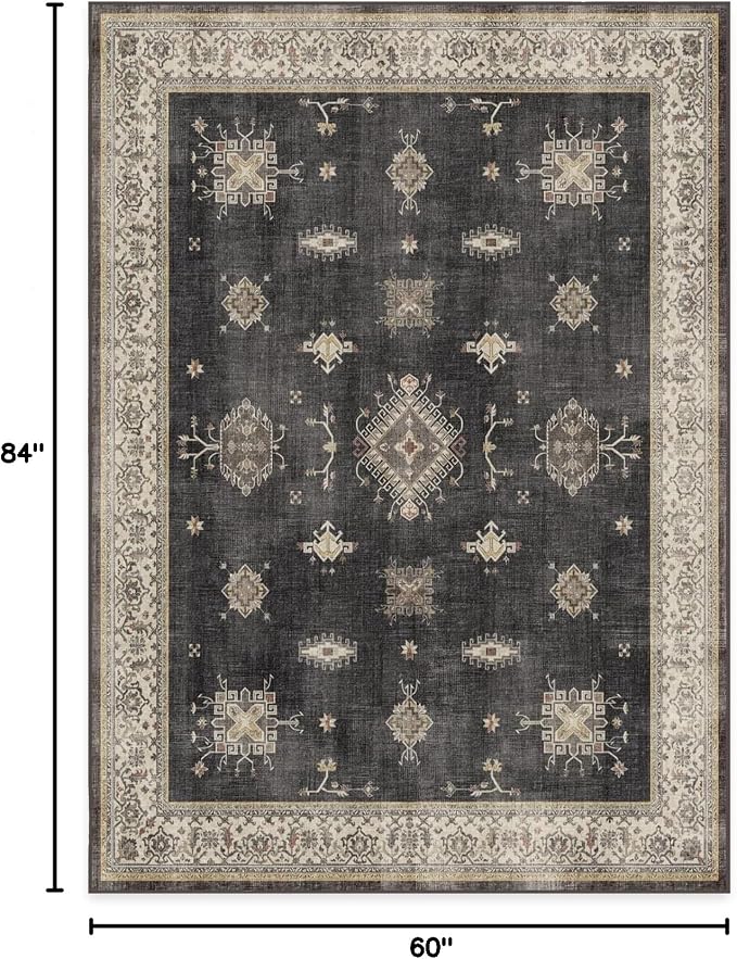 RUGGABLE Washable Vintage Area Rug – Verena Dark Wood 5x7, Stain-Resistant - Image 3