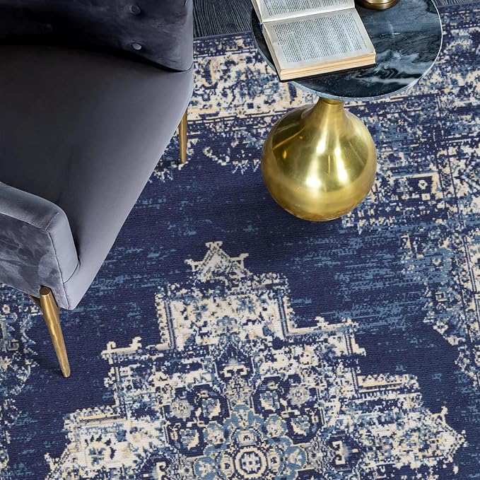 vivorug Round Rug 5ft Vintage Round Area Rug Non-Slip Indoor Carpet - Image 6