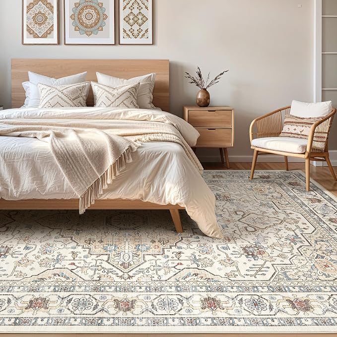 10x12 Area Rug Living Room: Washable Boho Large Neutral Vintage Soft Rugs Stain - Image 4