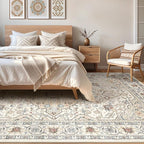 6x8 Area Rug Living Room: Washable Boho Large Neutral Vintage Soft Rugs Stain - Image 4