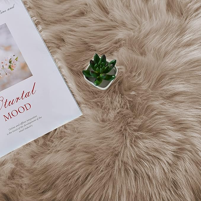 Latepis Round Fur Light Brown Beige Circle Rug 4ft Furry Washable Faux - Image 7